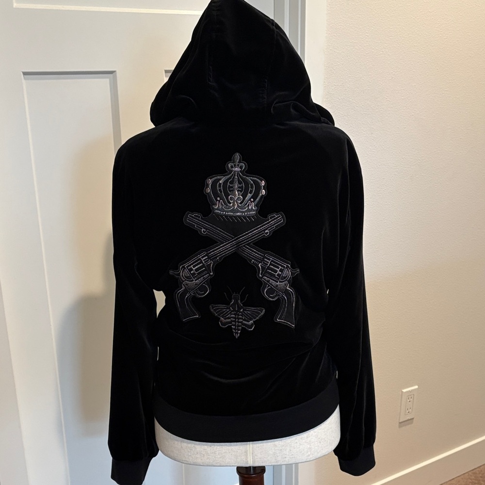 Calagucin Black Velvet Zip-Up Hoodie Jacket
